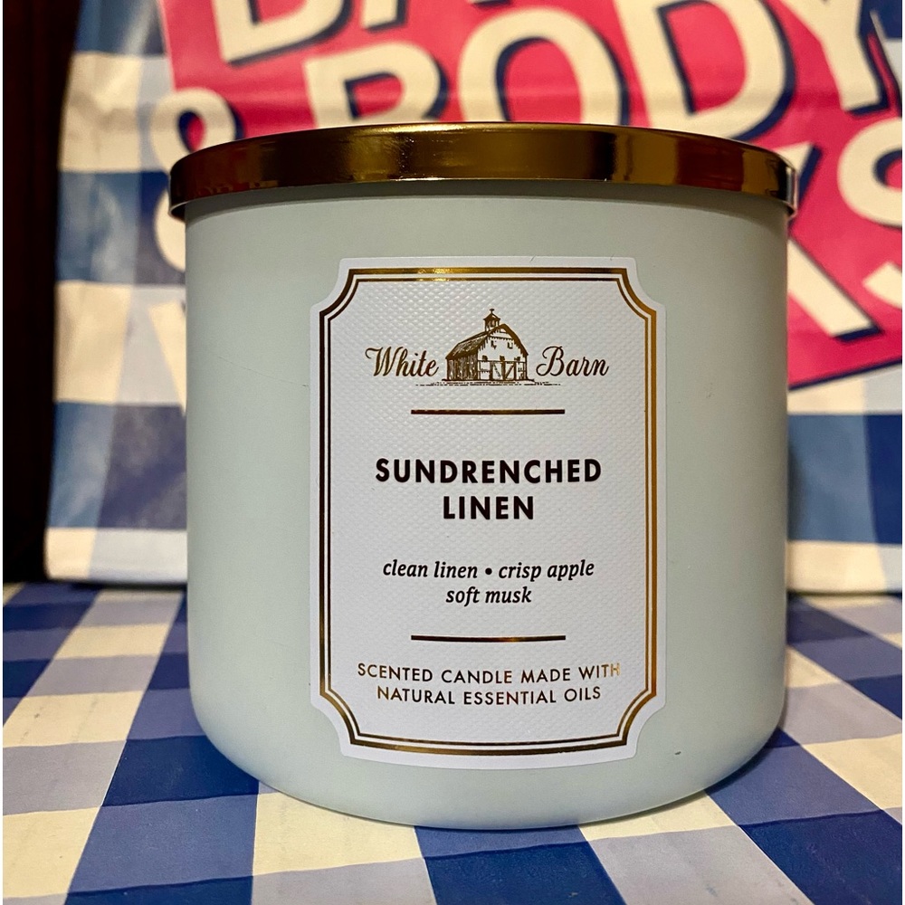 Sundrenched linen 3 Wick Candle White Barn Bath & Body Works New year round